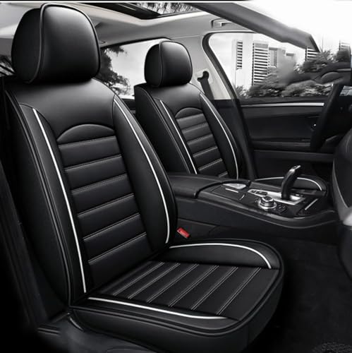 NOVSKI Auto Sitzbezüge Sets für Ford Focus Mk2 Focus Fusion Kuga Ranger,Leder Wasserdicht Verschleißfest sitzschoner Auto Accessories,D-Black and White