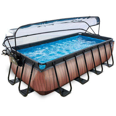 Frame Pool 4x2x1m (12v Sandfilter) – Grau + Sonnendach + Wärmepumpe braun
