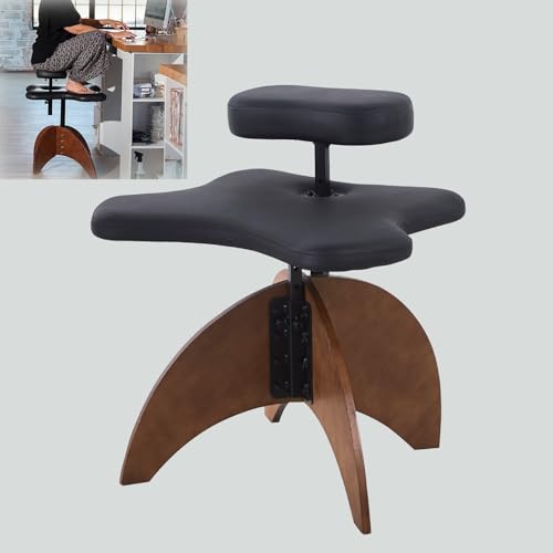 XRRJFYH Kniestuhl Kniehocker Kneeling Chair Stuhl Schneidersitz Ergonomisch Hocker Ergonomisch Kniestuhl Büro Holz Beine, Verstellbare Höhe (Color : Negro, Size : Manual)