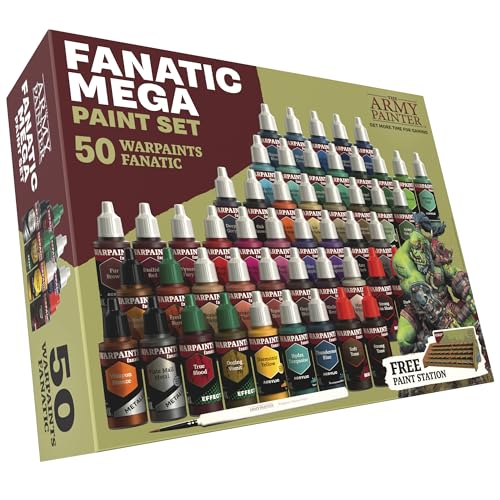 The Army Painter Warpaint Fanatic: Mega Set, 50 Nicht-toxische Acrylfarben In Tropfflaschen Mit Mischkugeln, 1 Kostenloser Pinsel, Für Miniatur-fantasy-wargaming
