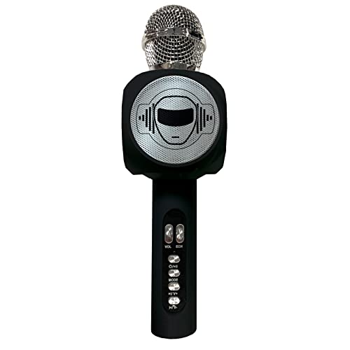 Lexibook MIC260 iParty Funkmikrofon mit Lautsprecher und Lichtern, Bluetooth, Voice-Changer-Funktion, Lichteffekte, Micro SD-Kartensteckplatz, USB, schwarz/Silber