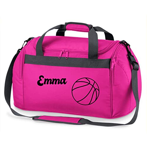Sporttasche mit Namen Bedruckt für Kinder | Personalisierbar mit Motiv Basketball | Reisetasche Duffle Bag für Mädchen und Jungen Sport (pink)