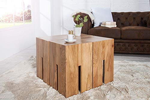 Licht-Erlebnisse Eckiger Beistelltisch Holz Eiche massiv 30x45x30cm Unikat Holzblock Couchtisch Hocker Ablage ROLIA