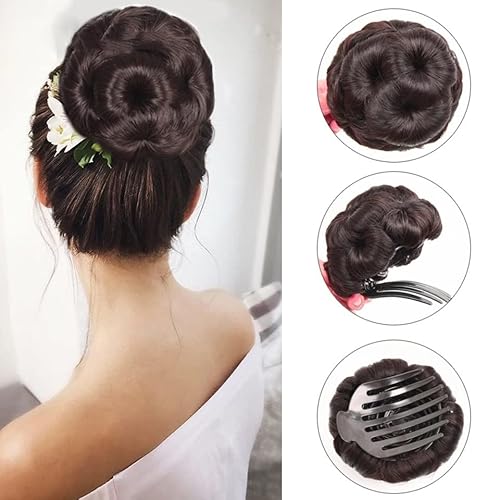 Bun Haarteile Synthetischer Haar-Chignon-Pferdeschwanz-Verlängerungsclip im Haarknoten for Frauen, geflochtene Chignon-Verlängerung, Hochsteckfrisur, Haarteil for Hochzeitsfeier Echthaar Haarteil Haar