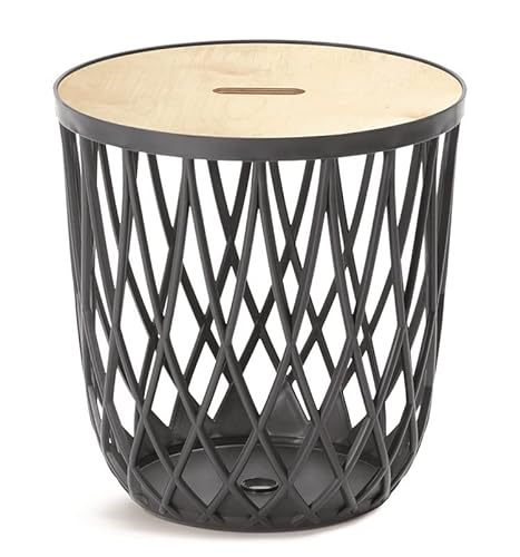 BirnePower Beistelltisch Couchtisch Korbtisch Kaffeetisch mit Holzplatte aus Bambus Tisch Aufbewarungskorb Sofatisch Multifunktionskorb (20L anthrazit)