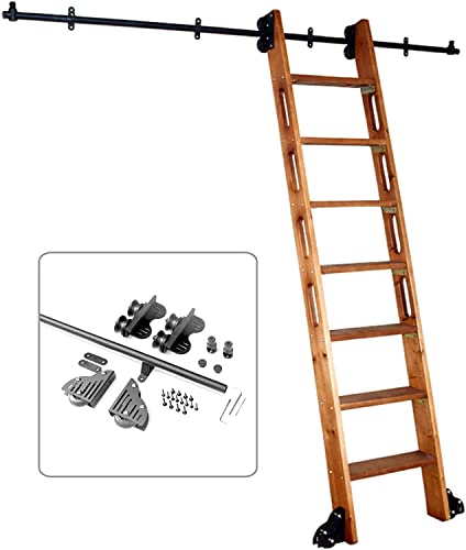 Rollleiter-Hardware-Bibliothek Schiebeleiter Hardware-Kit, komplettes Set von Hardware für Schiebeleiter, Hängeschiene + Verlängerungsschiene, mit Bodenrollenrädern (ohne Leiter)