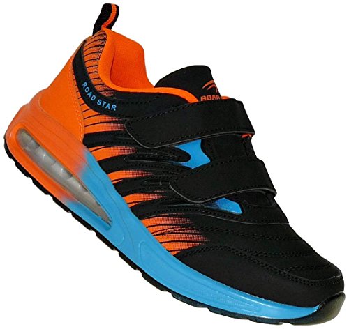Bootsland Unisex Klett Sportschuhe Sneaker Turnschuhe Freizeitschuhe 001, Schuhgröße:50, Farbe:Schwarz/Orange/Blau