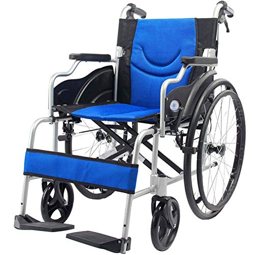 GAXQFEI Rollstuhl faltbare Leichte Reisen Rollstuhl Transport Rollstuhl mit bequemem Sitz, Rückenlehne, Fußbank, faltbarer Spielraum Rollstuhl, Sitzbreite 46 cm,