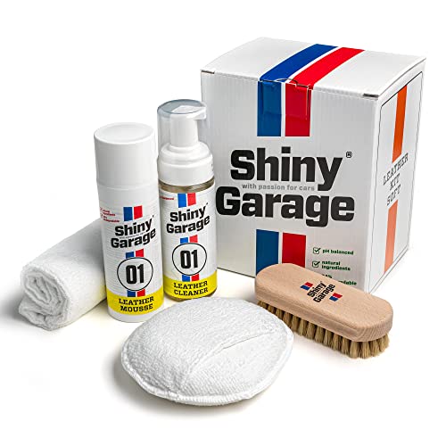 Shiny Garage Auto Innenraum Reiniger Set “Leather Kit Soft” - Effizient Lederpflege - Wirksam Polsterreiniger Leder - Kit Auto Zubehör Innenraum - Pflegeset