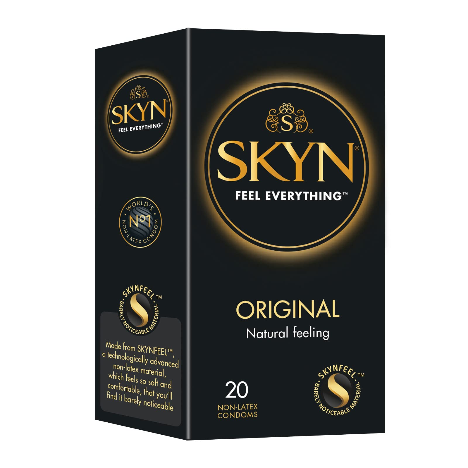 SKYN Original Kondome 20 Stück SKYNFEEL Latexfreie Kondome für Männer, normale Größe, starke und dünne Kondome, glatte gerade Form, geschmiert, 53 mm breit