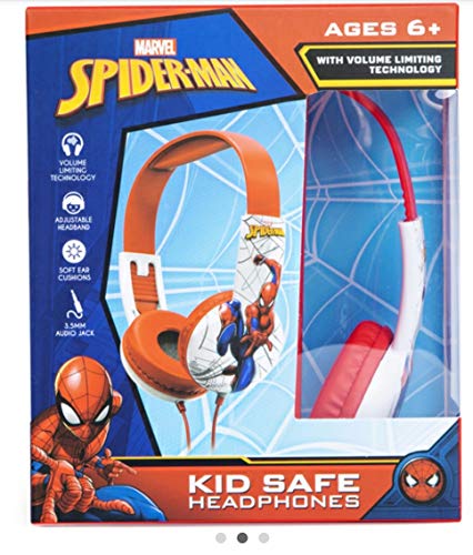 Spider Man Kindersichere Kopfhörer für Kleinkinder (kleine Kopfhörer), geeignet für Kinder von 2 bis 5 Jahren, über dem Ohr, gepolsterte Kissen im Netz-Design