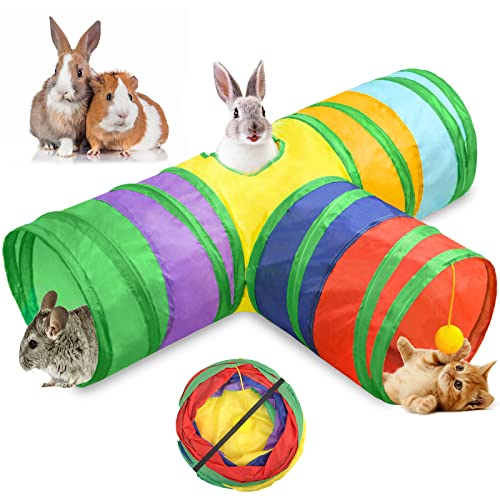 ToyaJeco 3-Wege-Tunnel, zusammenklappbar, für Kaninchen, Meerschweinchen, interaktives Kleintier-Aktivitätsspielzeug für Zwergkaninchen, Meerschweinchen, Chinchilla, Frettchen, Hamster, Kätzchen