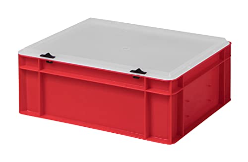 Design Eurobox Stapelbox Lagerbehälter Kunststoffbox in 5 Farben und 16 Größen mit transparentem Deckel (matt) (rot, 40x30x15 cm)