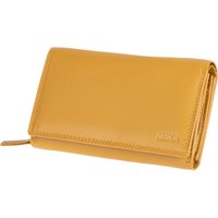 MIKA 42168 - Damengeldbörse aus Echt Leder, Portemonnaie im Querformat, Geldbeutel mit 12 + 4 Kartenfächer, Netzfach, Scheinfach und doppeltes Münzfach, Brieftasche in gelb, ca. 15 x 10,5 x 4,5 cm