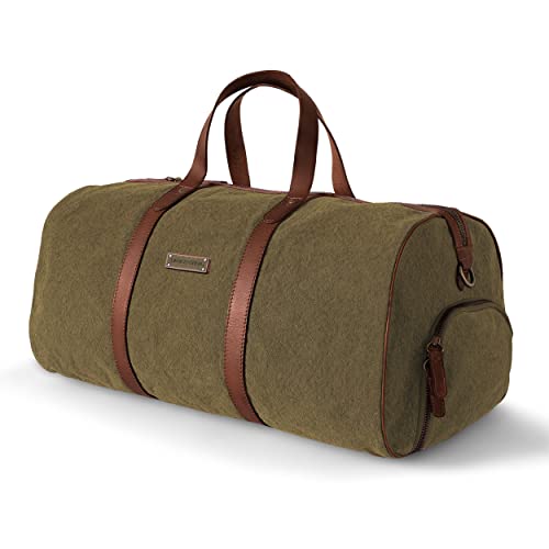 DRAKENSBERG Travel Bag - kleine Vintage-Reisetasche mit Schuhfach, Damen und Herren, Handgepäck tauglich, handgemacht in Premium-Qualität, 40L, Canvas und Leder, Olivgrün, DR00115