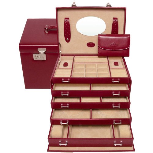 Windrose Merino Schmuck-/ Uhrenkoffer mit Schmucktasche 33 cm rot