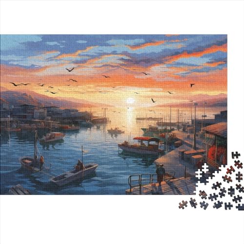 Sonnenuntergang über dem Hafen Puzzle 1000 Teile Für Erwachsene, Boot Jigsaw Puzzle, Einzigartiges Design-Spielzeug Für Pädagogisches Geschenk Für Jugendliche Und Kinder 1000pcs (75x50cm)