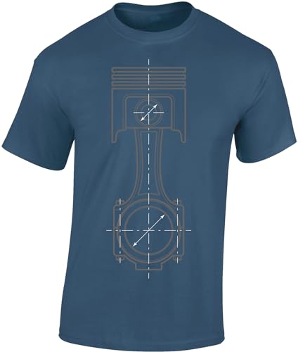 Auto Tuning T-Shirt für Herren: Kolben Skizze - Motorsport Shirt Männer - Mechaniker & Autoliebhaber Geschenke (Denim Blue XXL)