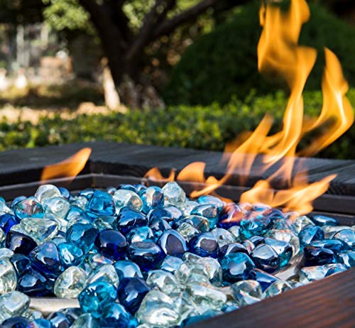 Chilli Cosmos Feuerglas Diamant 2,5 cm Feuerstelle Glassteine für Propan oder Gas Feuerstelle (4,5 kg Weiß/Kobaltblau/Margarita Azura Blue Blend) Geschenkpaket