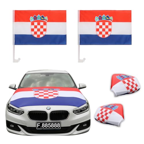Sonia Originelli Auto-Fan-Paket EM Kroatien Croatia Fußball Flaggen Außenspiegel 3D Magnet Motorhaubenüberzug Größe Fan-Set-10-XL