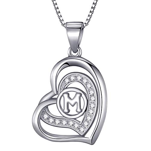 Morella Damen Halskette Herz Buchstabe M 925 Silber rhodiniert mit Zirkoniasteinen weiß 46 cm