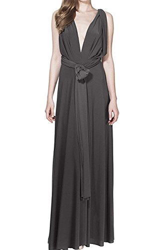 Damen Frauen Elgant V-Ausschnitt Brautjungfernkleid Infinity Abendkleid Geknotetem Multiway Rückenfrei Neckholder Cocktailkleid Grau S