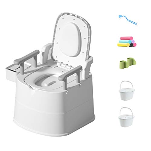 Campingtoilette Bewegliche Toilette für Schwangere und Ältere Menschen, mit Armlehnen und Schwammkissen, Tragbare Camping-Toilette (Color : Gray, Size : Double Indoor Barrel)