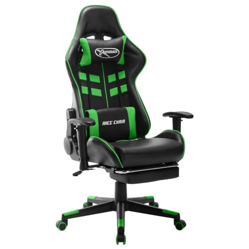 WELLIKEA Gaming-Stuhl mit Fußstütze Schwarz und Grün Kunstleder