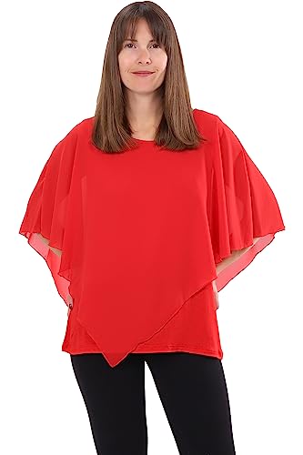 Malito - Damen Chiffonbluse - kaschierendes Fledermaus Shirt - asymmetrische Tunika mit lockerer Passform - blickdichte Bluse im Poncho Style 10732 (34-44 | rot)