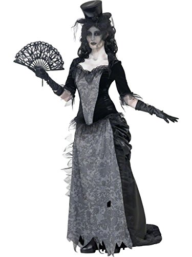 Smiffys Damen Geister Schwarze Witwe Kostüm, Oberteil, Rock und Hut, Größe: L, 24575