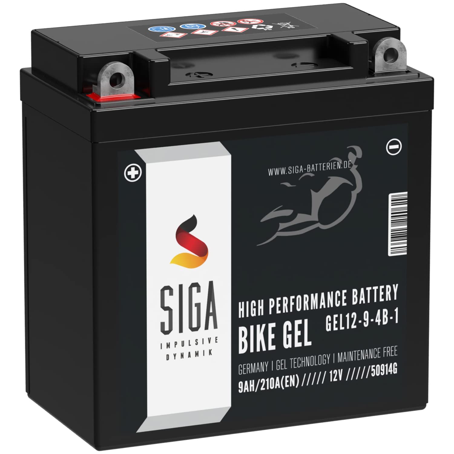 SIGA GEL Motorradbatterie 12V 9Ah 210A/EN Gel Batterie YB9-B Gel12-9-4B-1 YB9-BS CB9-B 12N9-4B-1 50914