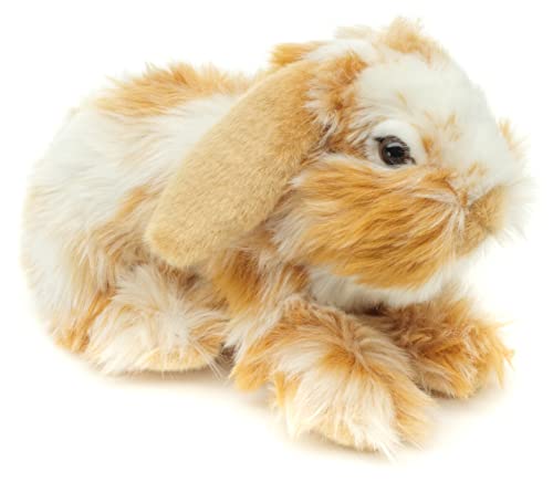 Uni-Toys - Löwenkopf-Kaninchen mit hängenden Ohren - liegend - Gold-weiß gescheckt - 23 cm (Länge) - Plüsch-Hase - Plüschtier, Kuscheltier