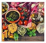 ARTland Spritzschutz Küche aus Alu für Herd Spüle 60x55 cm (BxH) Küchenrückwand mit Motiv Essen Lebensmittel Italien Pasta Gemüse Tomaten Mediterran S7SL