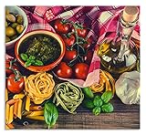 ARTland Spritzschutz Küche aus Alu für Herd Spüle 60x55 cm (BxH) Küchenrückwand mit Motiv Essen Lebensmittel Italien Pasta Gemüse Tomaten Mediterran S7SL