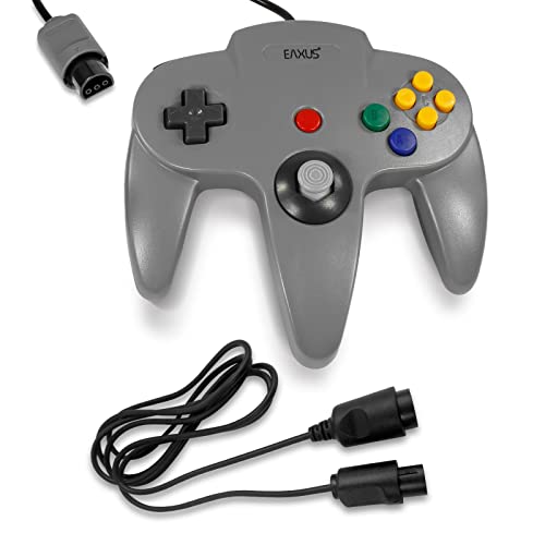 Eaxus® Controller geeignet für Nintendo 64 + 1,8m Verlängerungskabel - N64 Controller Gamepad, Grau