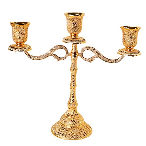 Tubayia Vintage Metall Kerzenhalter Kerzenleuchter Kandelaber Dekoration für Hochzeit Weihnachten Party (Gold,3-armig)