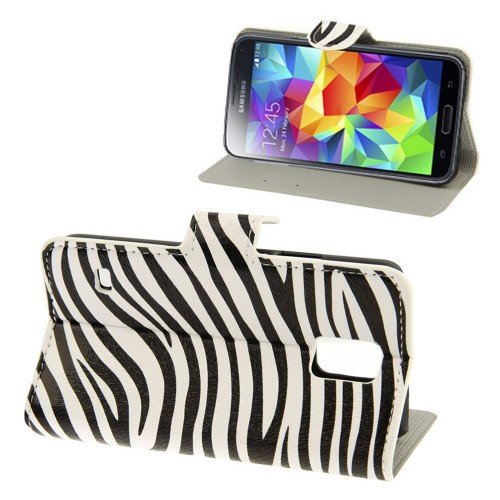 Zebra Schutzhülle aus Leder für Samsung Galaxy S5 i9600 G900F + 2 Displayschutzfolien