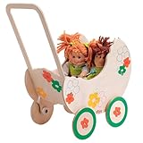 Dida - Puppenwagen aus Holz für Puppen bis zu 35 cm Grösse - Dekoration: Blumen