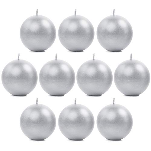 10 Stück Metallische Runde Kerzen in Silber 6 cm Kugelkerzen Deko