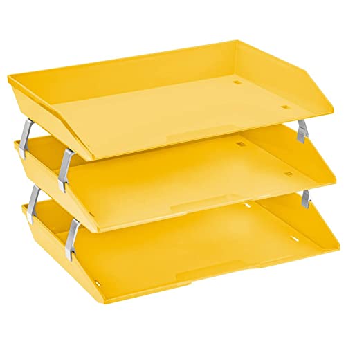 Acrimet Facility Briefablage mit 3 Ebenen, Seitenladung, Kunststoff, Schreibtisch-Organizer (gelbe Farbe)