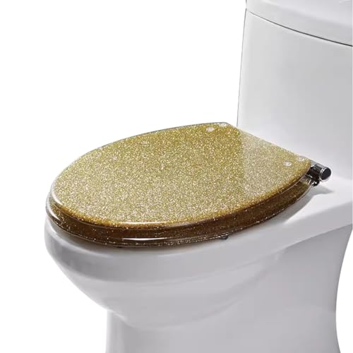 Runder Toilettensitz, verstellbare Toilettensitze, Toilettensitzbezug aus Kunstharz mit Metallscharnieren (Color : Gold, S : 36 * 42cm)