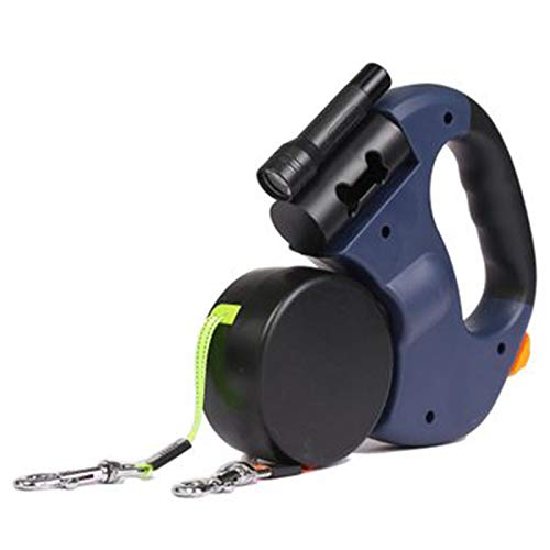 Lukasz Haustier Traktionsseil Haustier Extendable DoppelköPfiges Hundeseil mit LED-Hand, das Das 360 Grad Rotations Hunde Seil Tiefblau HäLt