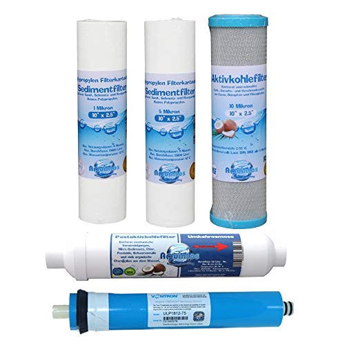 Aquintos Wasseraufbereitung GmbH Ersatzfiltersatz (4 Filter + 1 Mebrane) für 5 stufige Osmoseanlagen