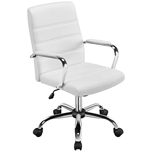 Yaheetech Bürostuhl ergonomischer Schreibtischstuhl, Drehstuhl mit Rollen, Bürohocker mit Armlehnen, Arbeitsstuhl mit Rückenlehne, Chefsessel Belastbar bis 130kg Weiß