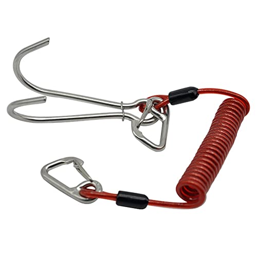 RIVNN Double Dive Reef Rafting Hook Stainless Steel Reef Hook Spiral Coil Spring Cord Hook Dive Safety Accessory Red