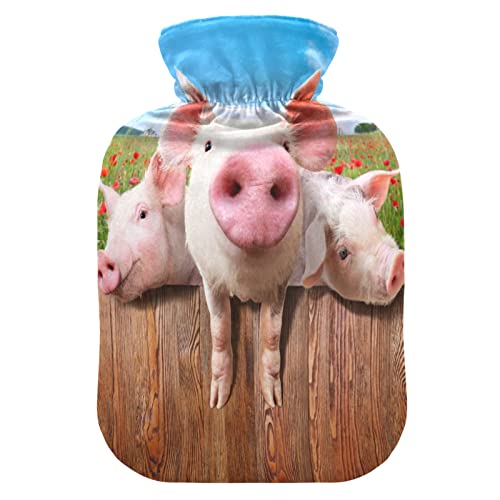 YOUJUNER Wärmflasche mit Schwein-Design Bezug, Groß 2 Liter Heißwasserbeutel Heißwasserbeutel Bettflasche