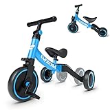 besrey 5 in 1 Laufräder Laufrad Kinderdreirad Dreirad Lauffahrrad Lauflernhilfe für Kinder ab 1 Jahre bis 4 Jahren - Blau