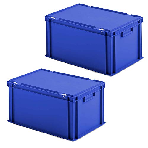 2 Eurobox mit Scharnierdeckel, LxBxH 600x400x330 mm, PP, lebensmittelecht, blau