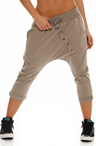 Malito Damen Kurze Hose mit Knopfleiste | Chino Hose in Unifarben | Baggy zum Tanzen | Sweatpants - Trainingshose 8015 (Fango)