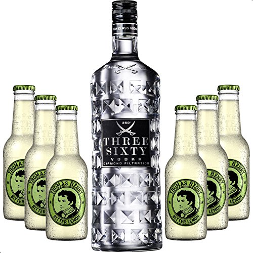 Vodka Lemon Set - Three Sixty Vodka 0,7l 700ml (37,5% Vol) + 6x Thomas Henry Bitter Lemon 200ml - Inkl. Pfand MEHRWEG